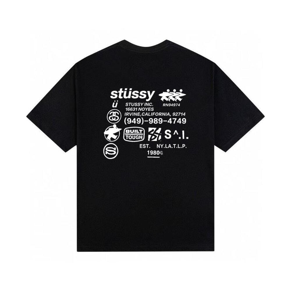 Loose round neck men's short-sleeved T-shirt with logo print on the back